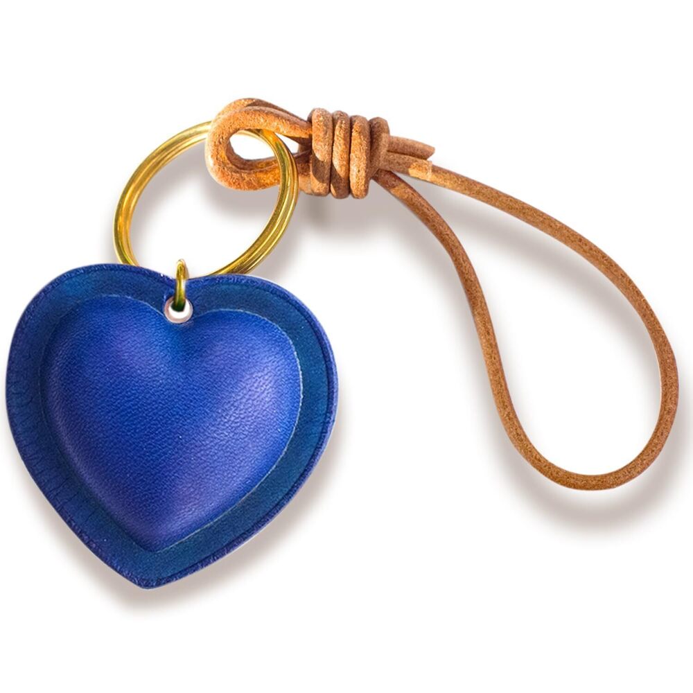 5354 Handmade Leather Heart-Shaped Multicolor Brass Key Chain blue